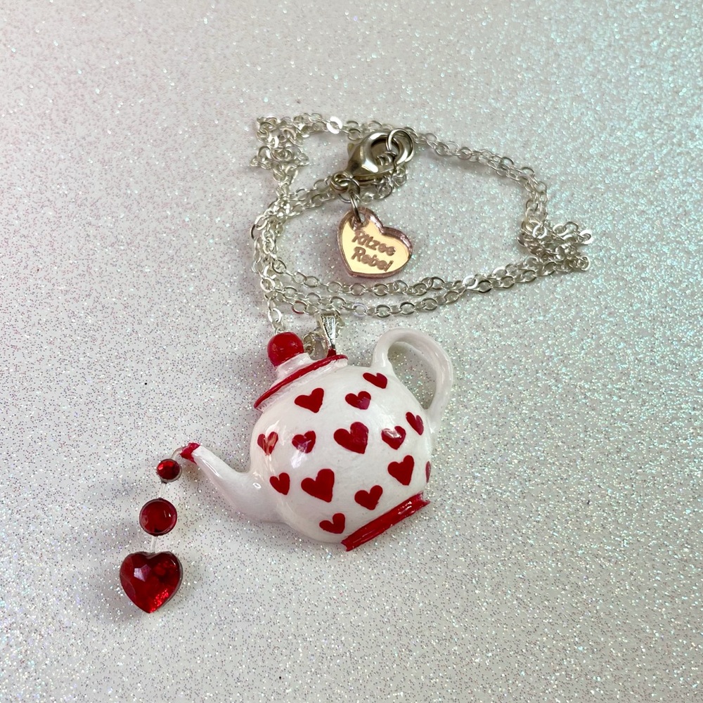 Ritzee Rebel Valentine Heart Pour Teapot Resin Necklace